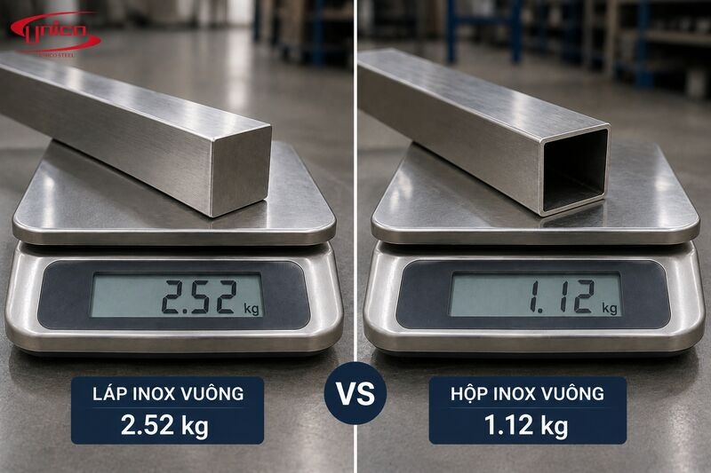 kh&aacute;c biệt giữa đặc vu&ocirc;ng inox v&agrave; hộp vu&ocirc;ng inox