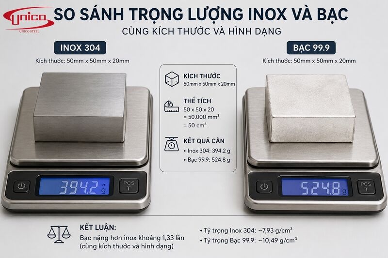 ph&acirc;n biệt inox v&agrave; bạc theo trọng lượng