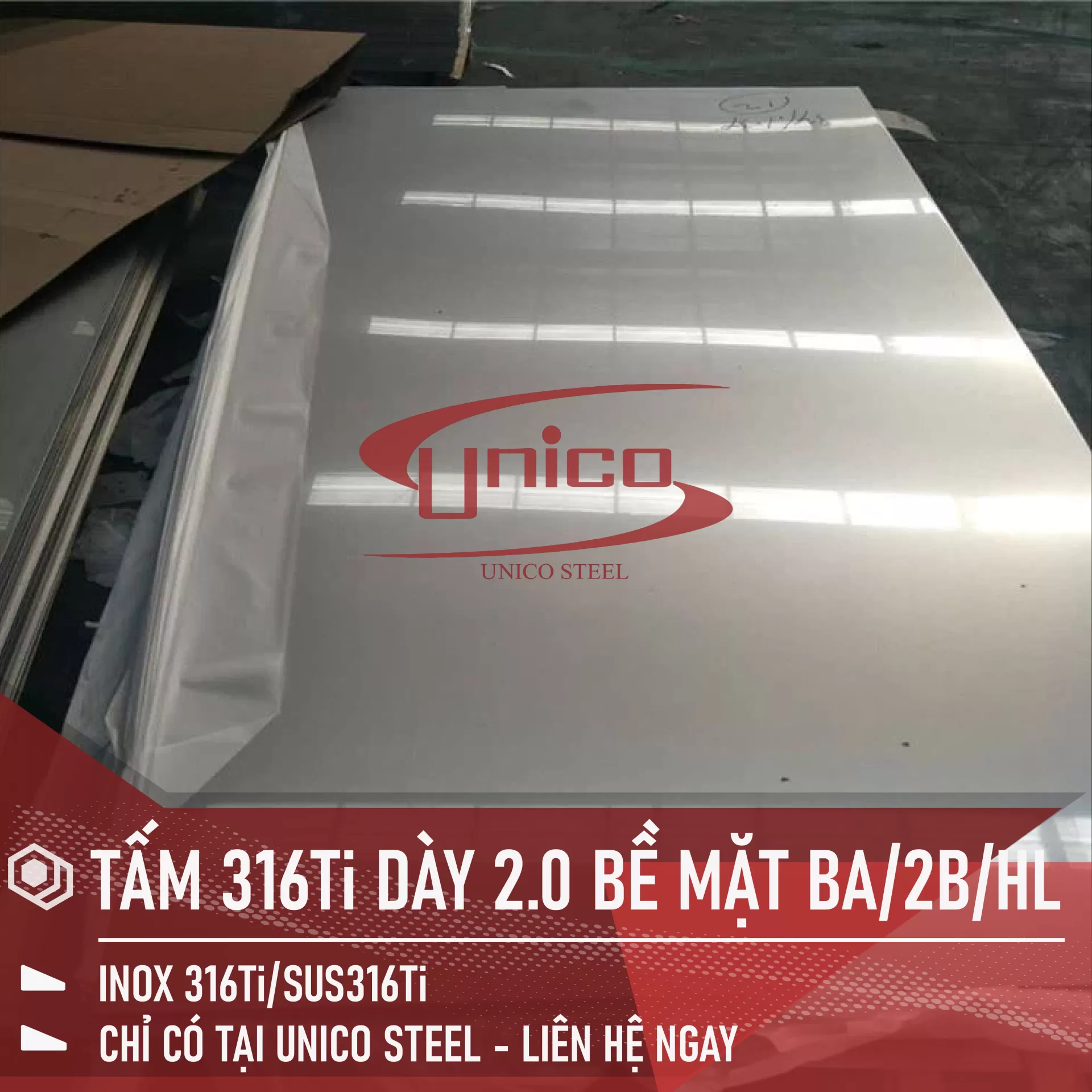 TẤM INOX 316Ti DÀY 2.0 BỀ MẶT: BA/2B/HL