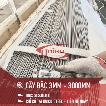INOX CÂY ĐẶC SUS303CU PHI 3MM DÀI 3000MM